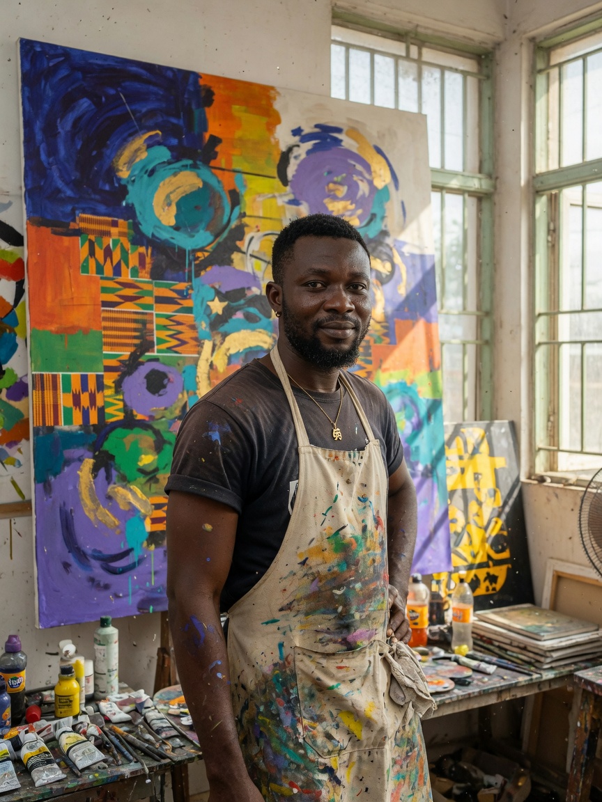 Ghanaian artist in studio